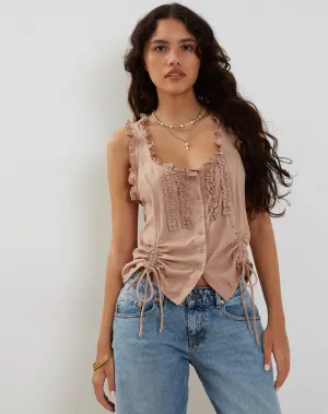Rayna Ruffle Milkmaid Top in Mushroom