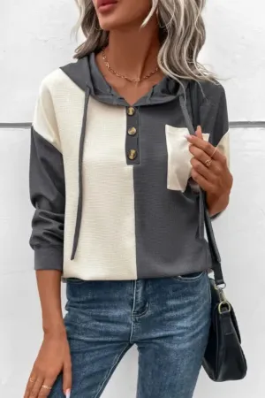 Rebecca Waffle-Knit Two-Tone Long Sleeve Hoodie