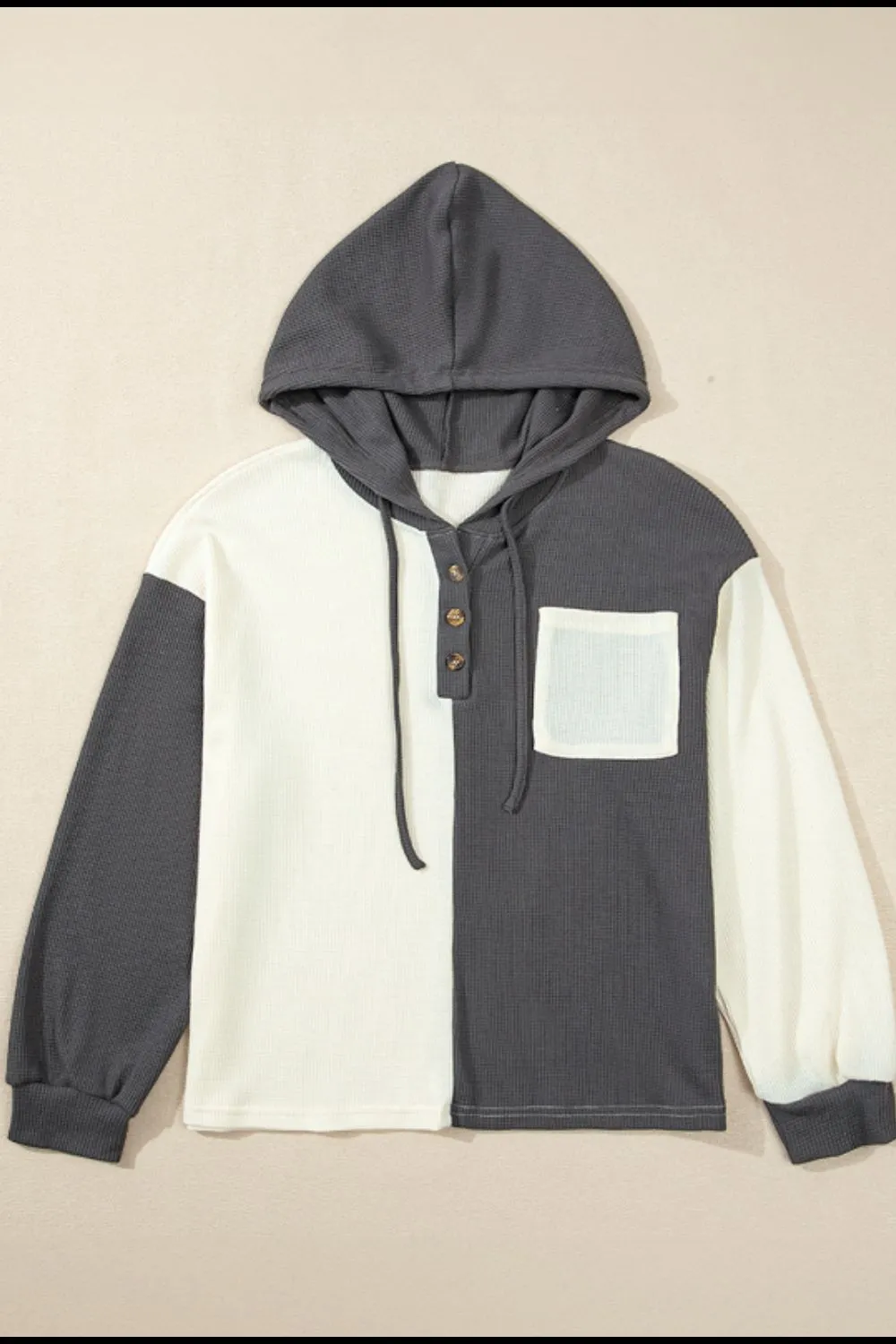 Rebecca Waffle-Knit Two-Tone Long Sleeve Hoodie