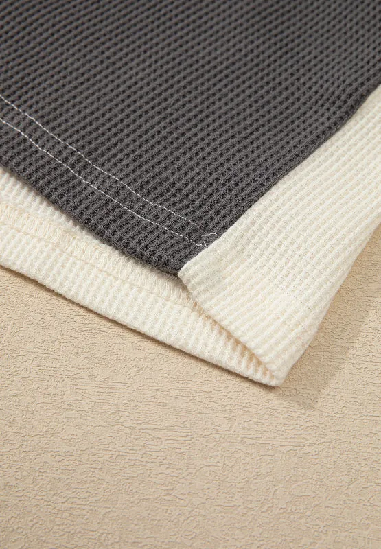 Rebecca Waffle-Knit Two-Tone Long Sleeve Hoodie