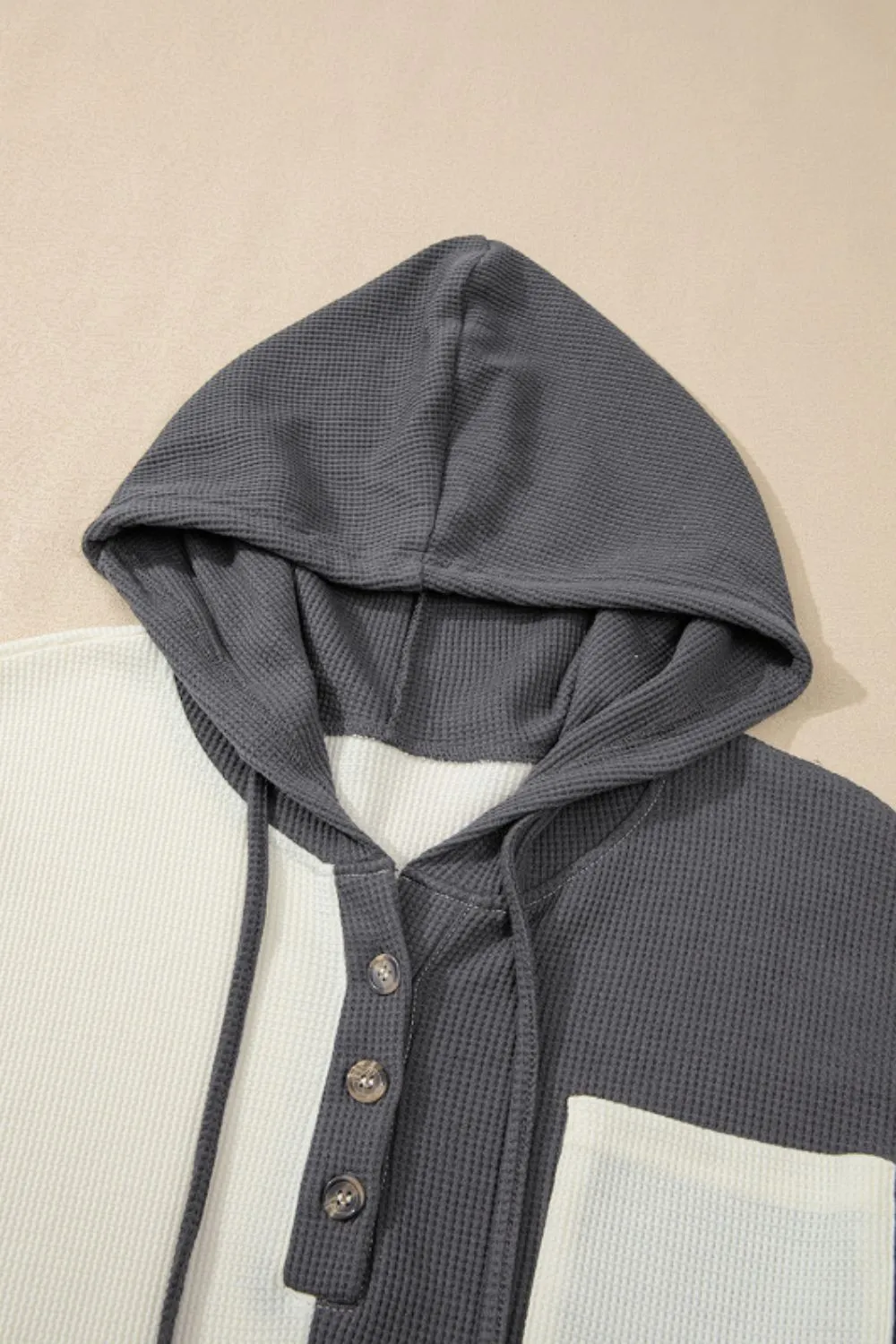 Rebecca Waffle-Knit Two-Tone Long Sleeve Hoodie