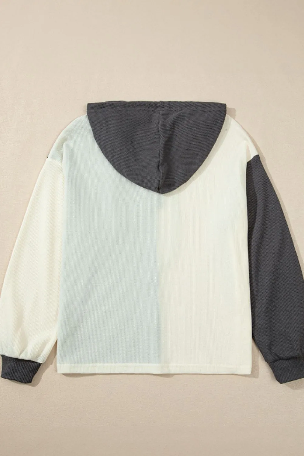 Rebecca Waffle-Knit Two-Tone Long Sleeve Hoodie
