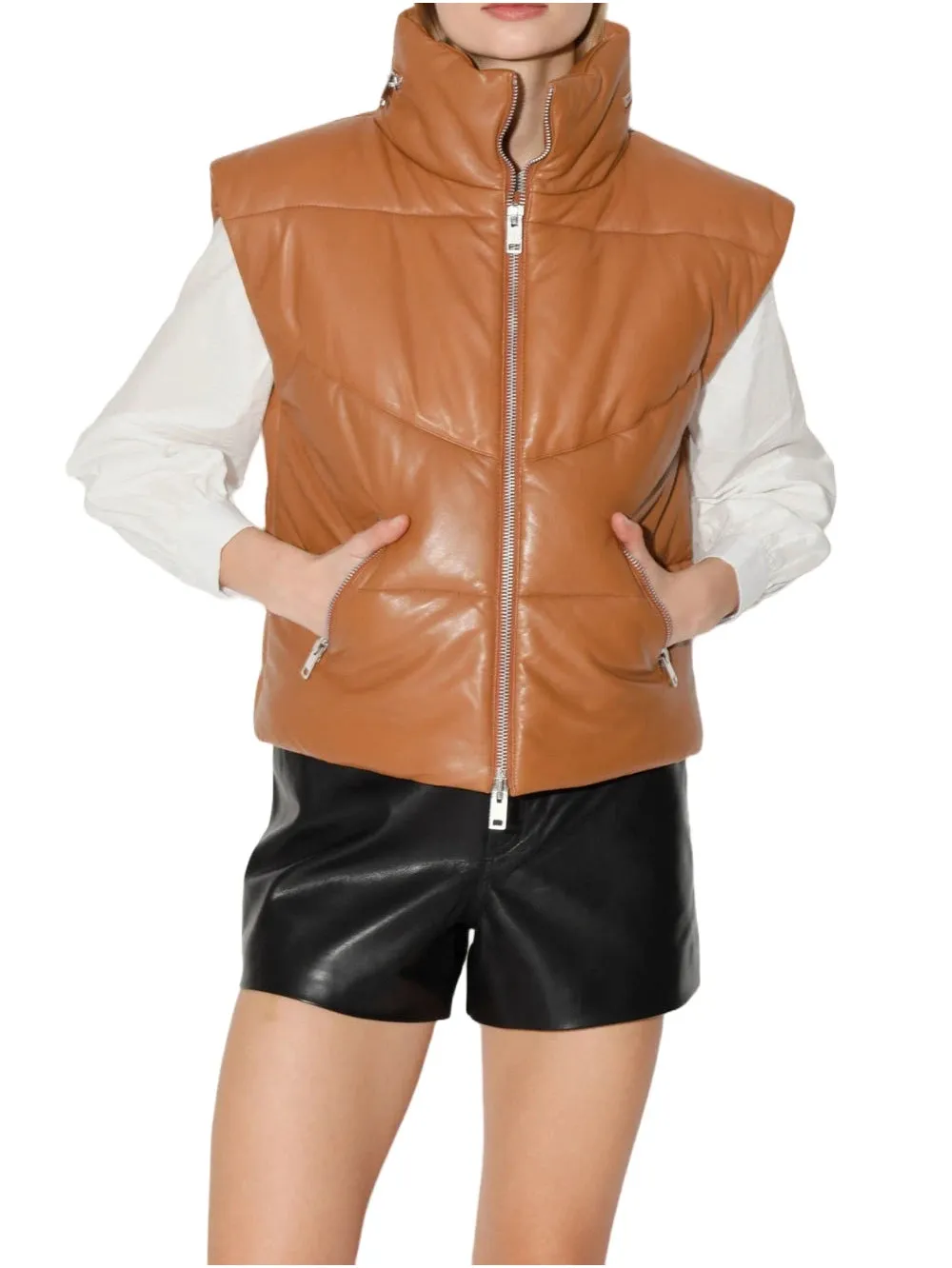 Refined Aura Puffer Leather Vest