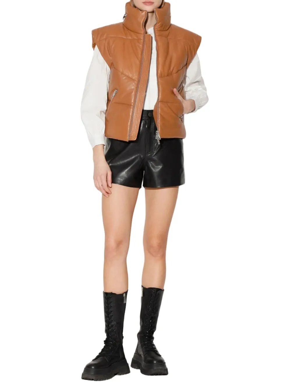 Refined Aura Puffer Leather Vest