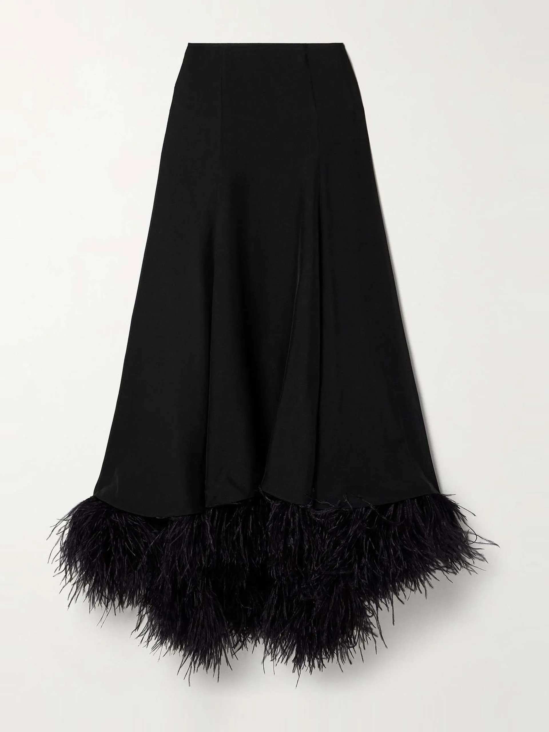 Renee feather-trimmed silk maxi skirt