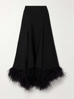 Renee feather-trimmed silk maxi skirt