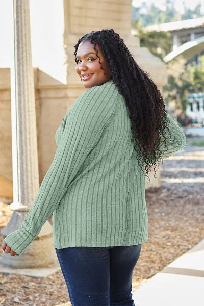Renira Full Size Ribbed Round Neck Long Sleeve Knit Top