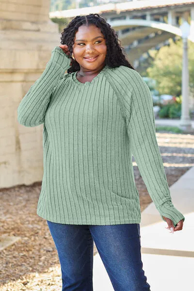 Renira Full Size Ribbed Round Neck Long Sleeve Knit Top
