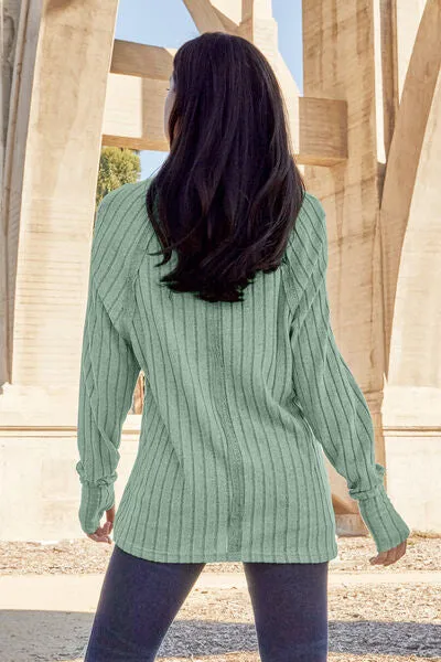 Renira Full Size Ribbed Round Neck Long Sleeve Knit Top