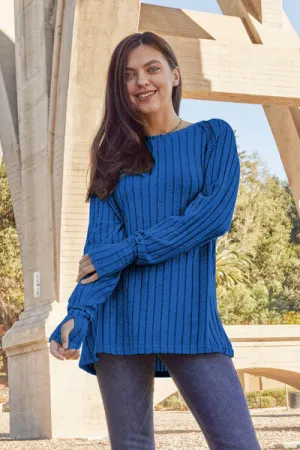 Renira Full Size Ribbed Round Neck Long Sleeve Knit Top