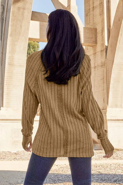 Renira Full Size Ribbed Round Neck Long Sleeve Knit Top