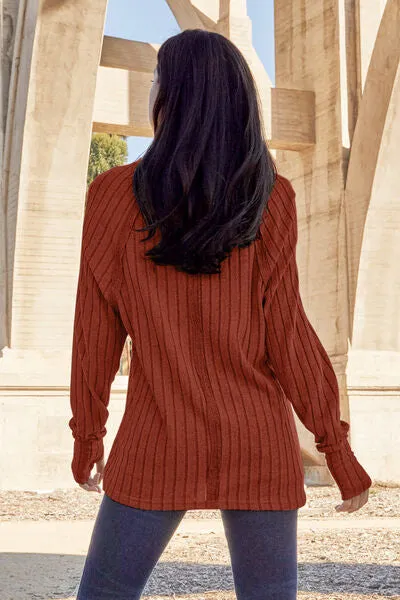 Renira Full Size Ribbed Round Neck Long Sleeve Knit Top
