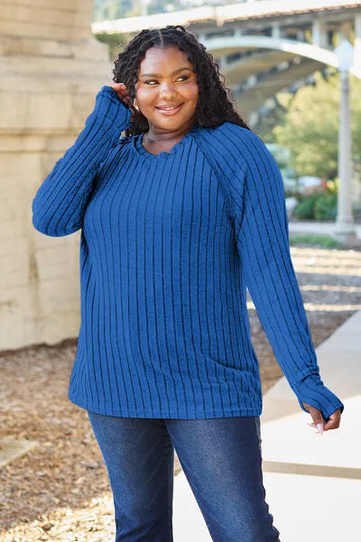 Renira Full Size Ribbed Round Neck Long Sleeve Knit Top