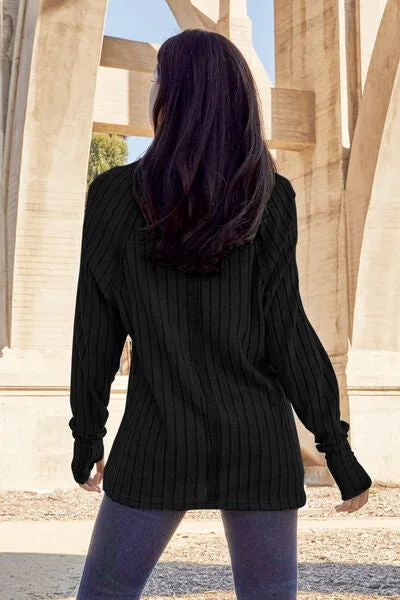 Renira Full Size Ribbed Round Neck Long Sleeve Knit Top