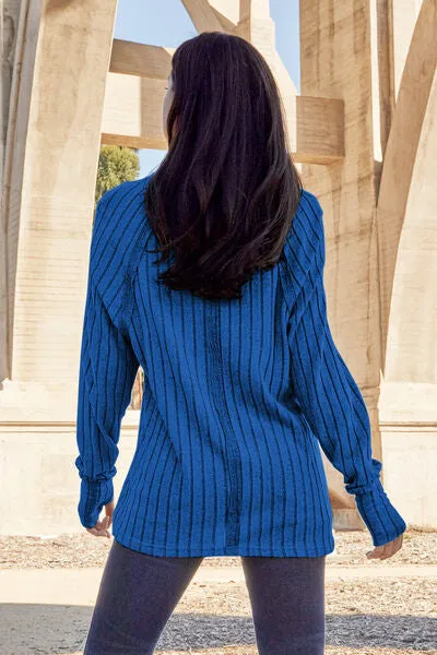 Renira Full Size Ribbed Round Neck Long Sleeve Knit Top