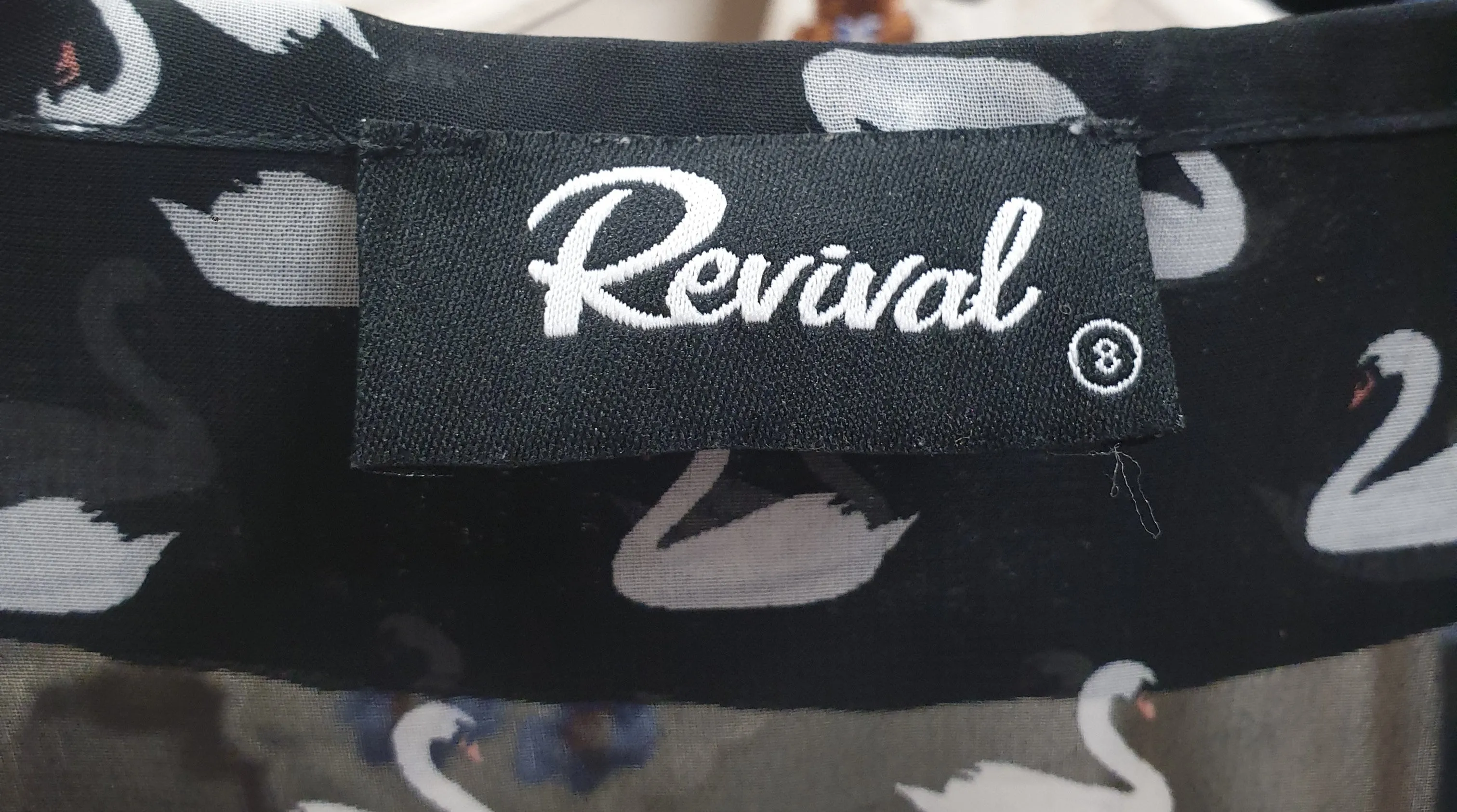 Revival black sheer swan print shirt size 8