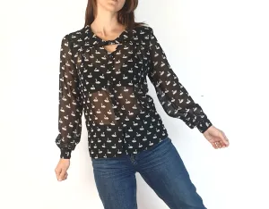 Revival black sheer swan print shirt size 8