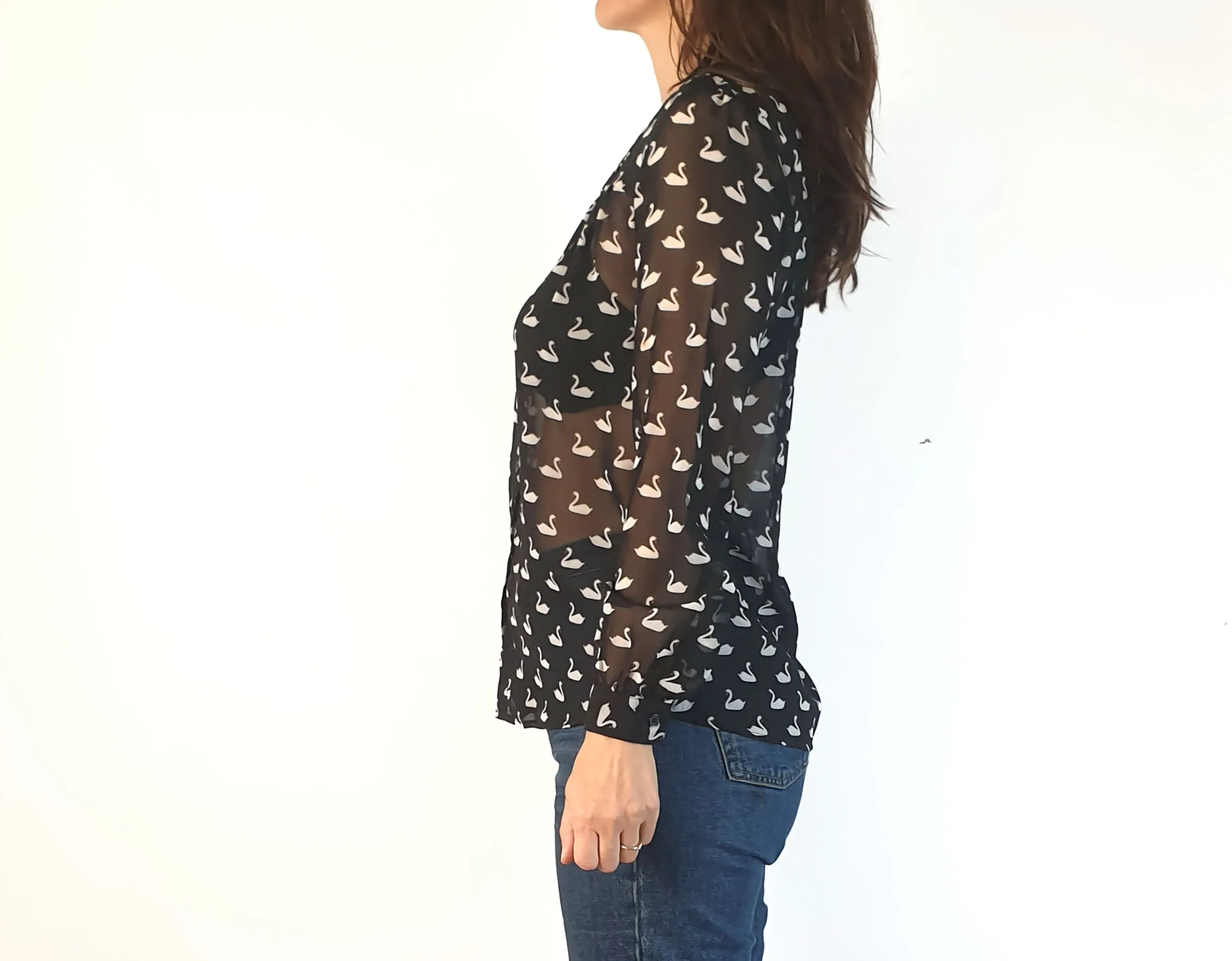Revival black sheer swan print shirt size 8