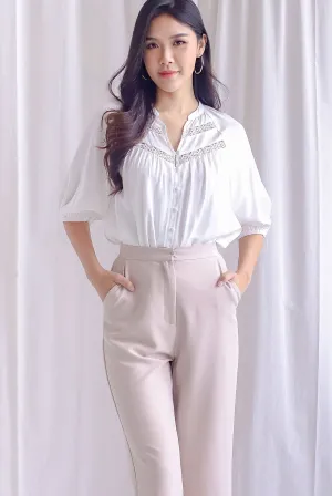 River Lattice Insert Button Top In White