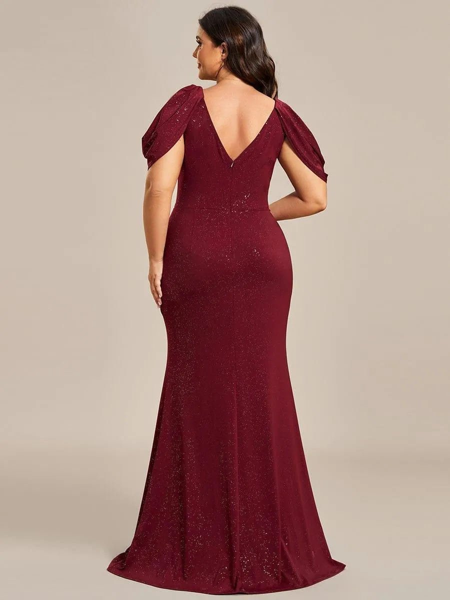 Robe de soirée scintillante avec ceinture brillante Manches bouffantes à épaules dénudées(Vente finale)