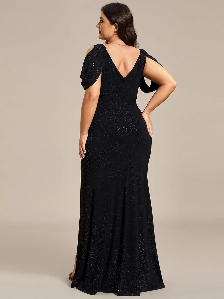 Robe de soirée scintillante avec ceinture brillante Manches bouffantes à épaules dénudées(Vente finale)