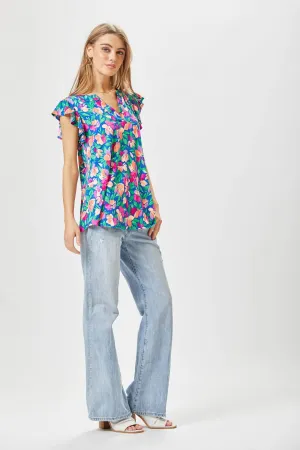 Royal Blue Flutter Sleeve Top