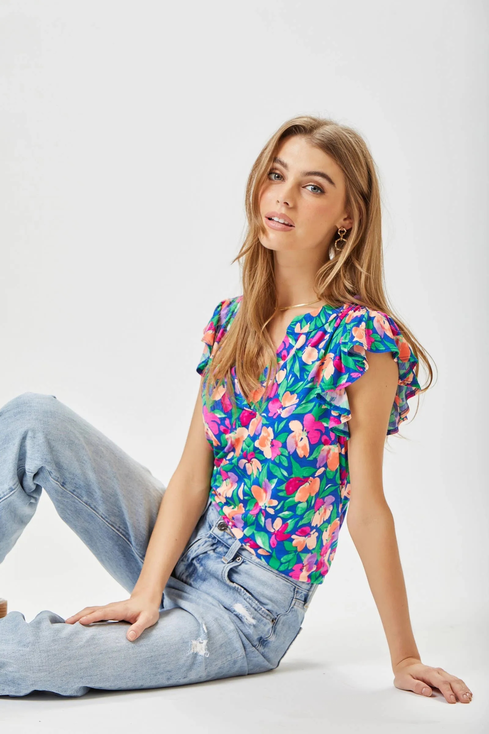 Royal Blue Flutter Sleeve Top