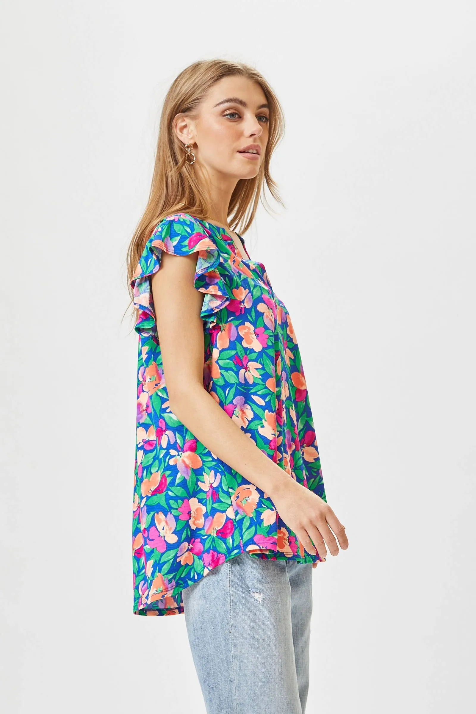 Royal Blue Flutter Sleeve Top