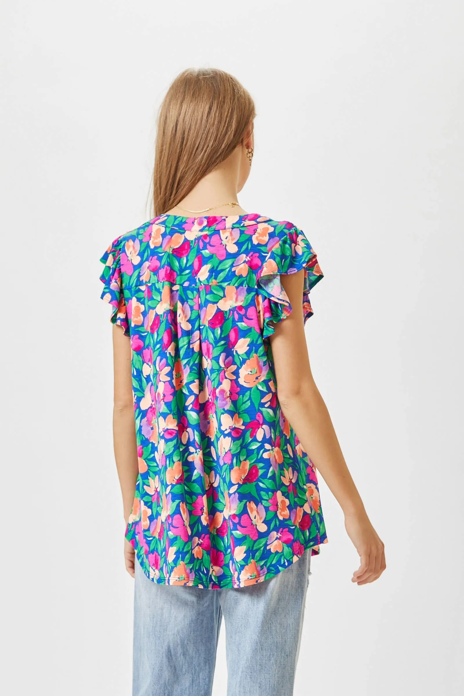 Royal Blue Flutter Sleeve Top