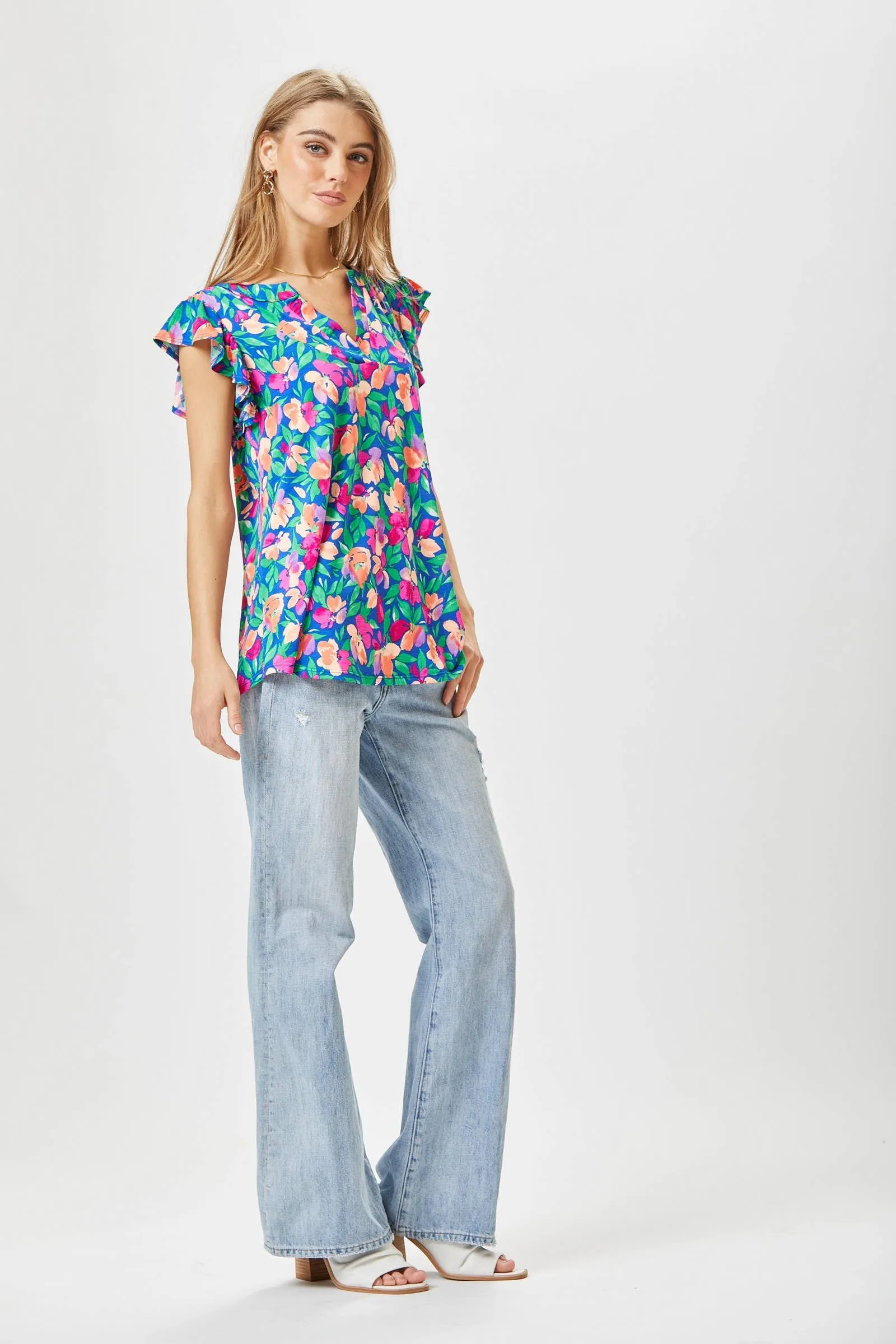 Royal Blue Flutter Sleeve Top