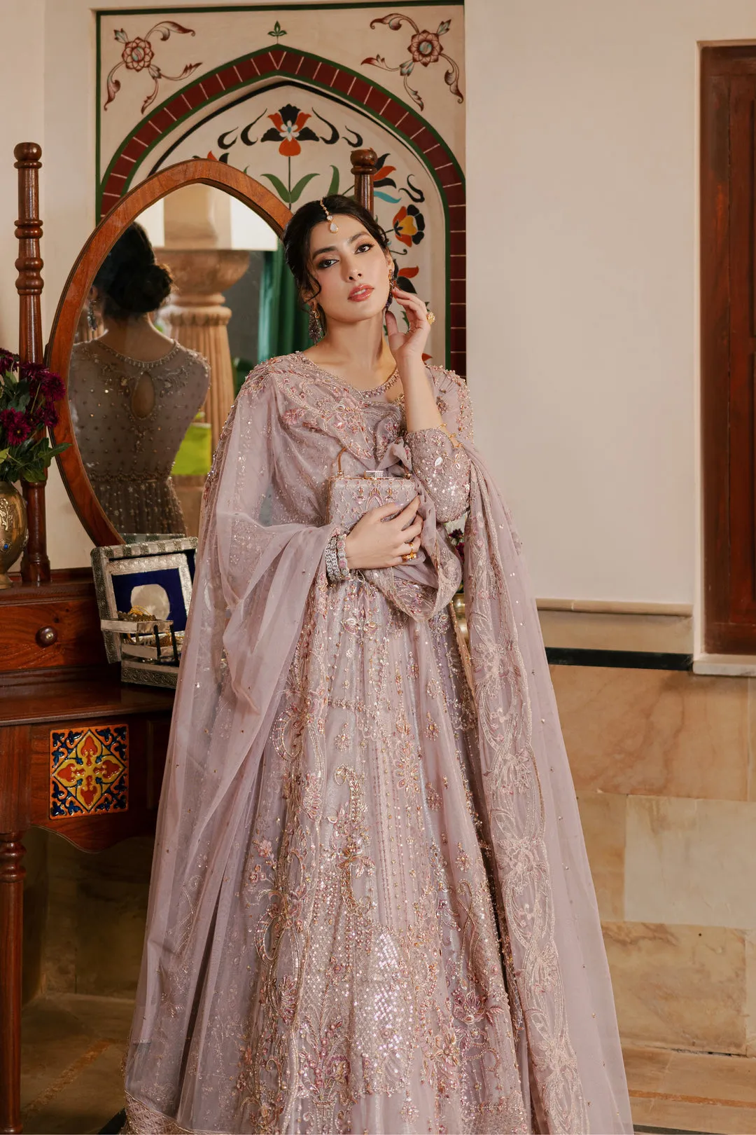 Royal Dusty Lilac Heavily embellished Pakistani Wedding Dress Maxi Frock