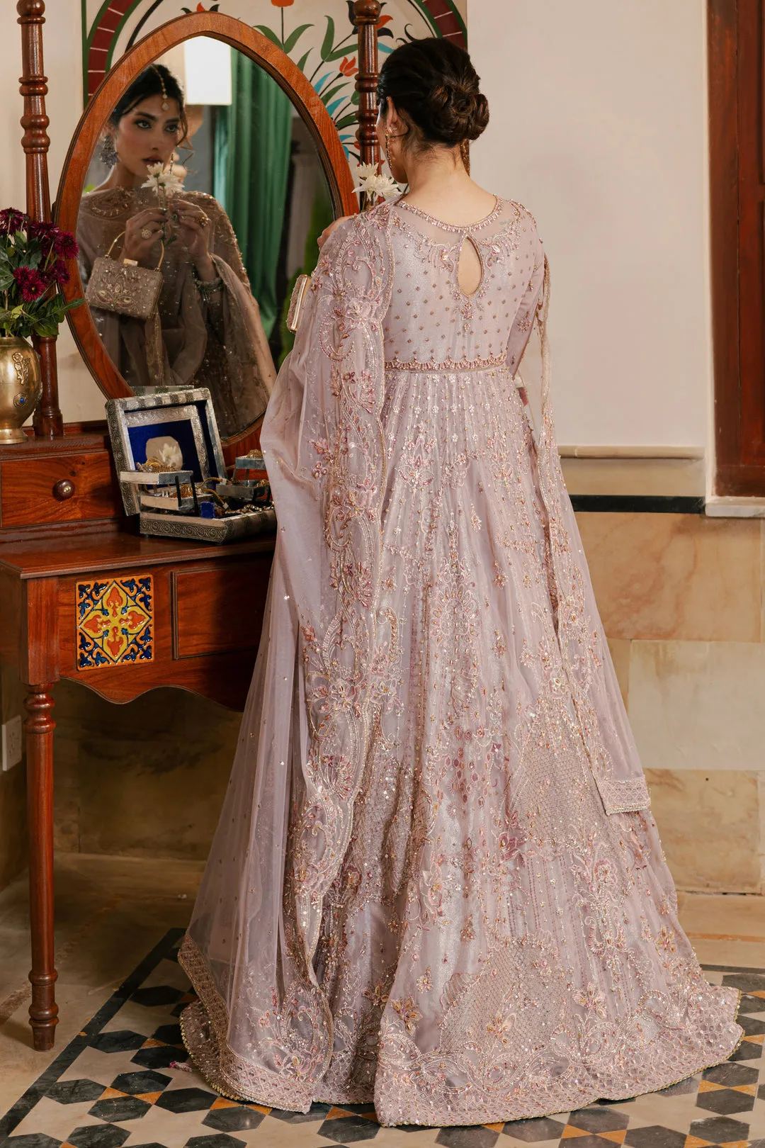 Royal Dusty Lilac Heavily embellished Pakistani Wedding Dress Maxi Frock