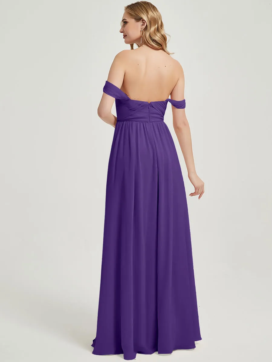 Royal Purple Pleated Convertible Maxi Chiffon Bridesmaid Dress