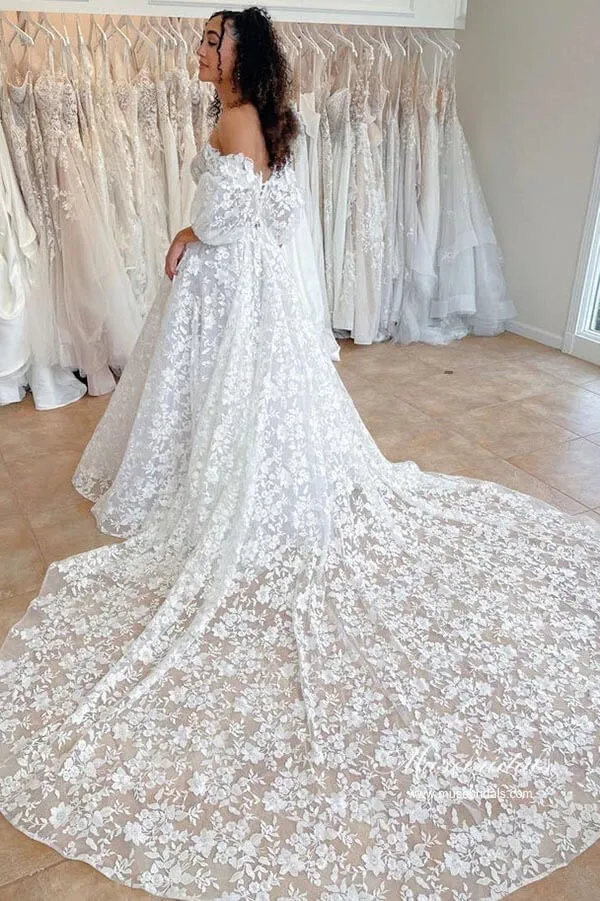 Roycebridal Gorgeous A-line Off-the-Shoulder Wedding Dresses With Lace Appliques, MW954