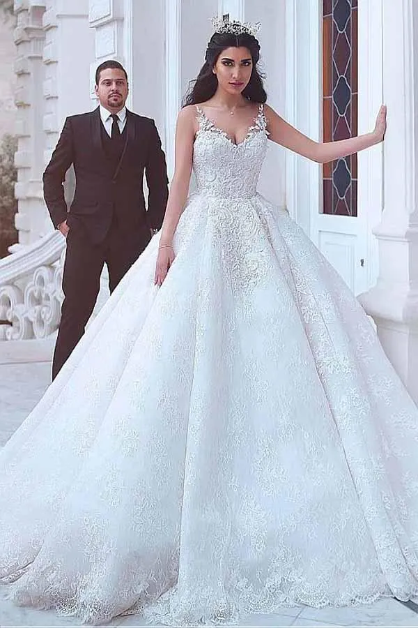 Roycebridal Gorgeous Ball Gown V-neck Lace Appliques Wedding Dresses, Bridal Gown, MW770