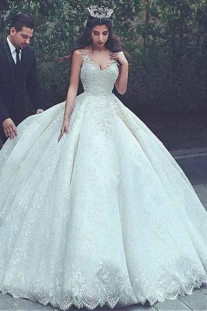 Roycebridal Gorgeous Ball Gown V-neck Lace Appliques Wedding Dresses, Bridal Gown, MW770