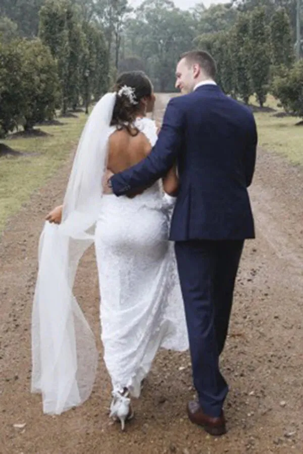 Roycebridal Mermaid Lace Open Back Side Split Long Wedding Dresses, Bridal Gowns, MW758