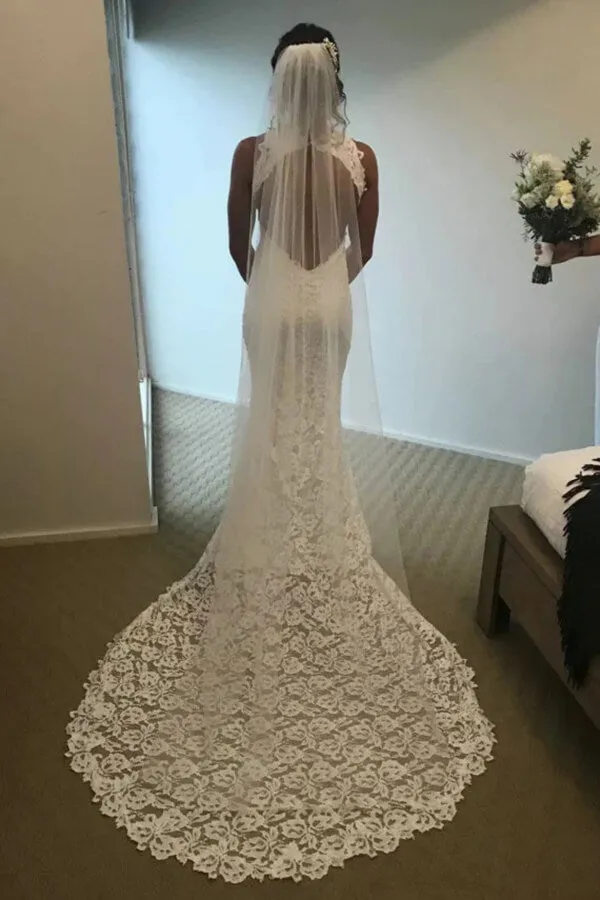 Roycebridal Mermaid Lace Open Back Side Split Long Wedding Dresses, Bridal Gowns, MW758