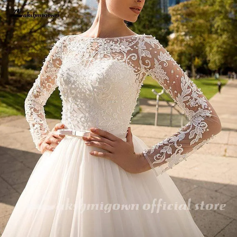 Roycebridal White Long Sleeves Ivory Wedding Dresses