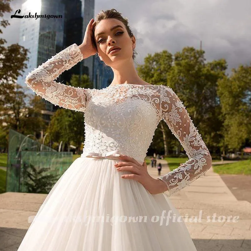 Roycebridal White Long Sleeves Ivory Wedding Dresses
