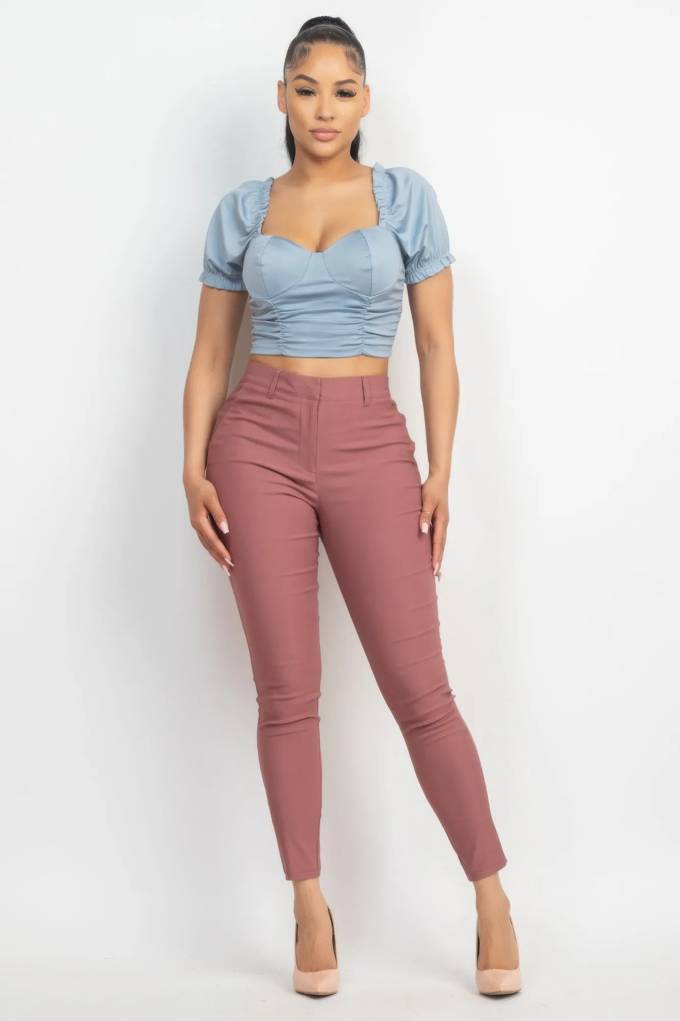 Ruching Puff Sleevetop