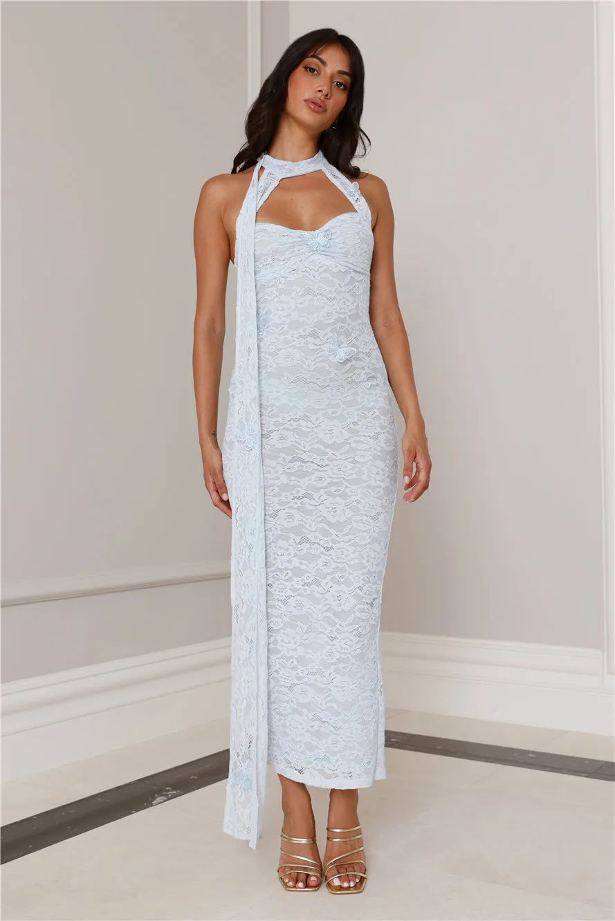 RUNAWAY Azealia Long Midi Dress Sky Blue