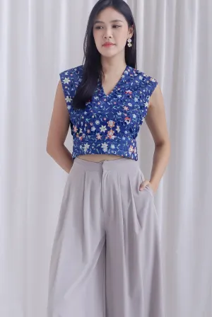 Sabel Floral Eyelet Top In Navy Blue