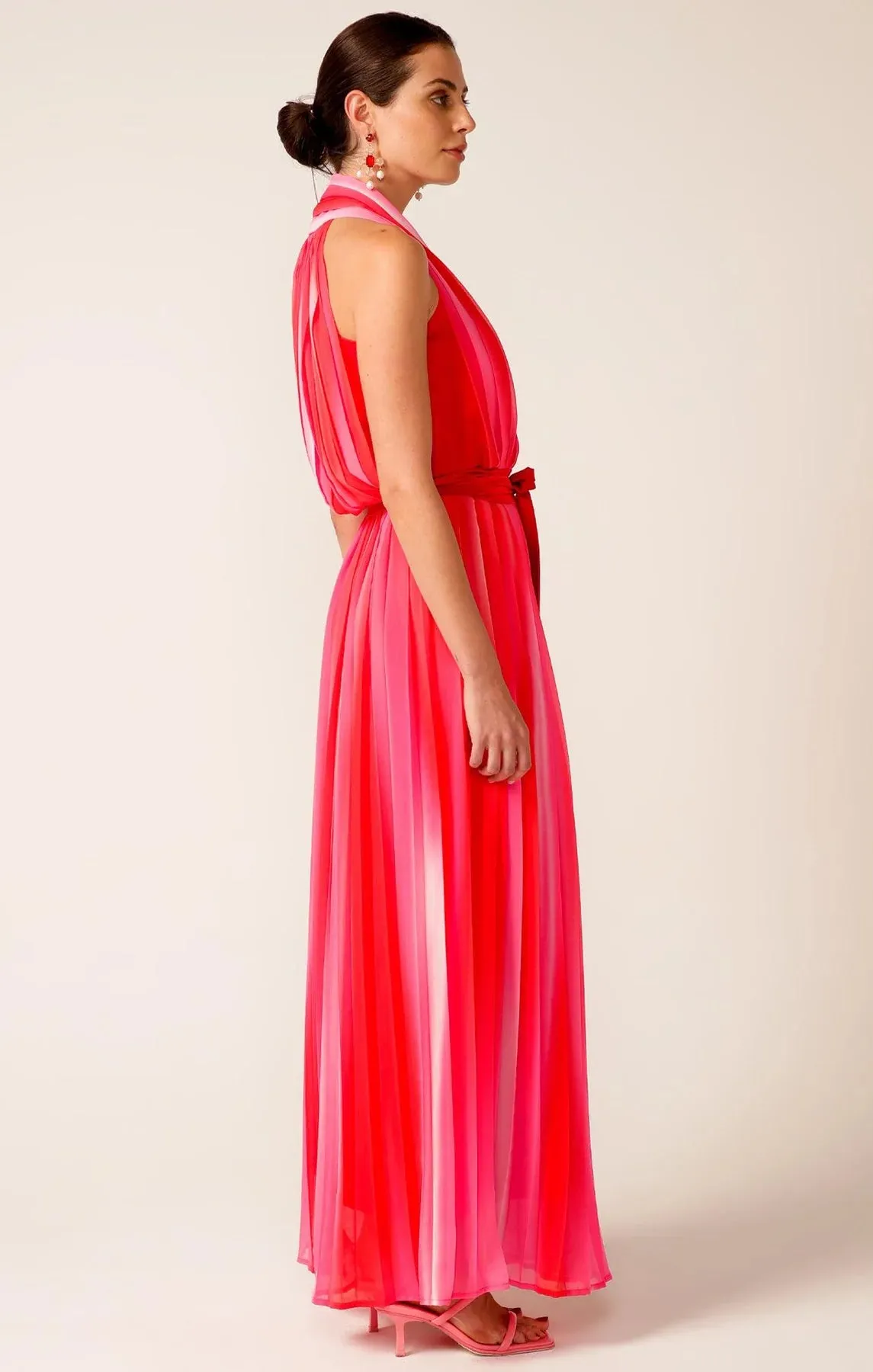 Sacha Drake - Thriller Plot Pleated Dress - Pink Red Ombre