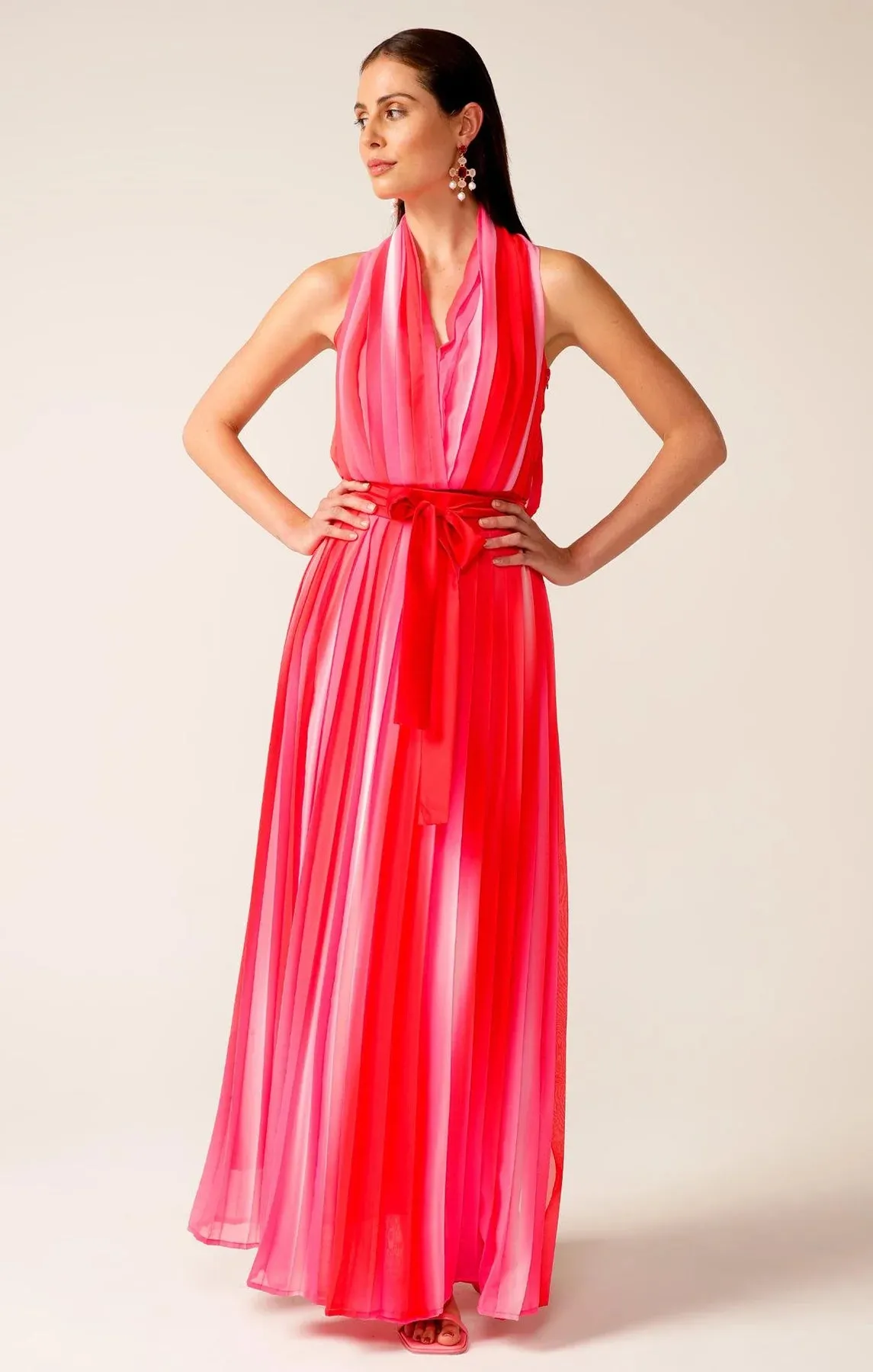 Sacha Drake - Thriller Plot Pleated Dress - Pink Red Ombre