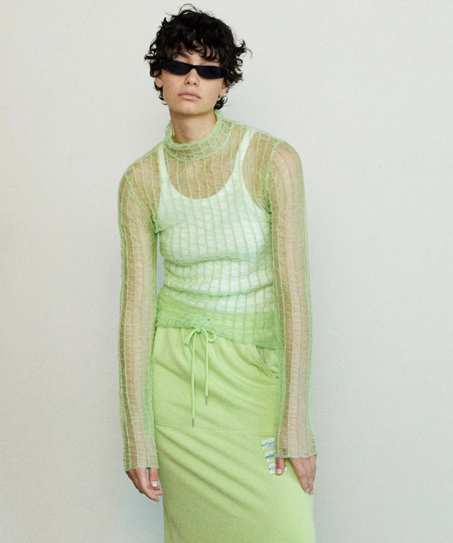 【SALE】Shirring Stripe Sheer Knitwear