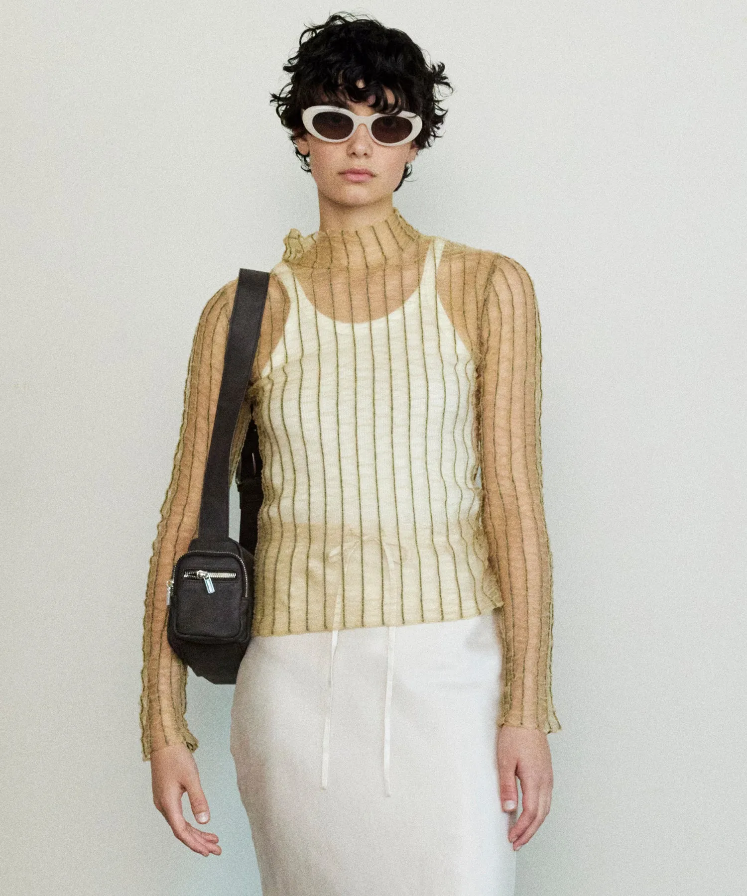 【SALE】Shirring Stripe Sheer Knitwear
