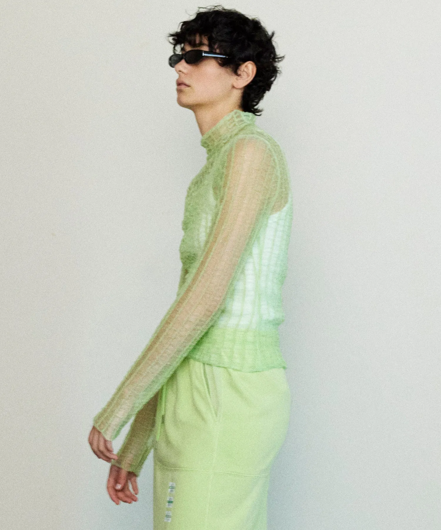 【SALE】Shirring Stripe Sheer Knitwear