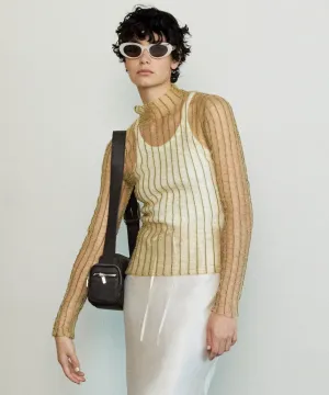 【SALE】Shirring Stripe Sheer Knitwear