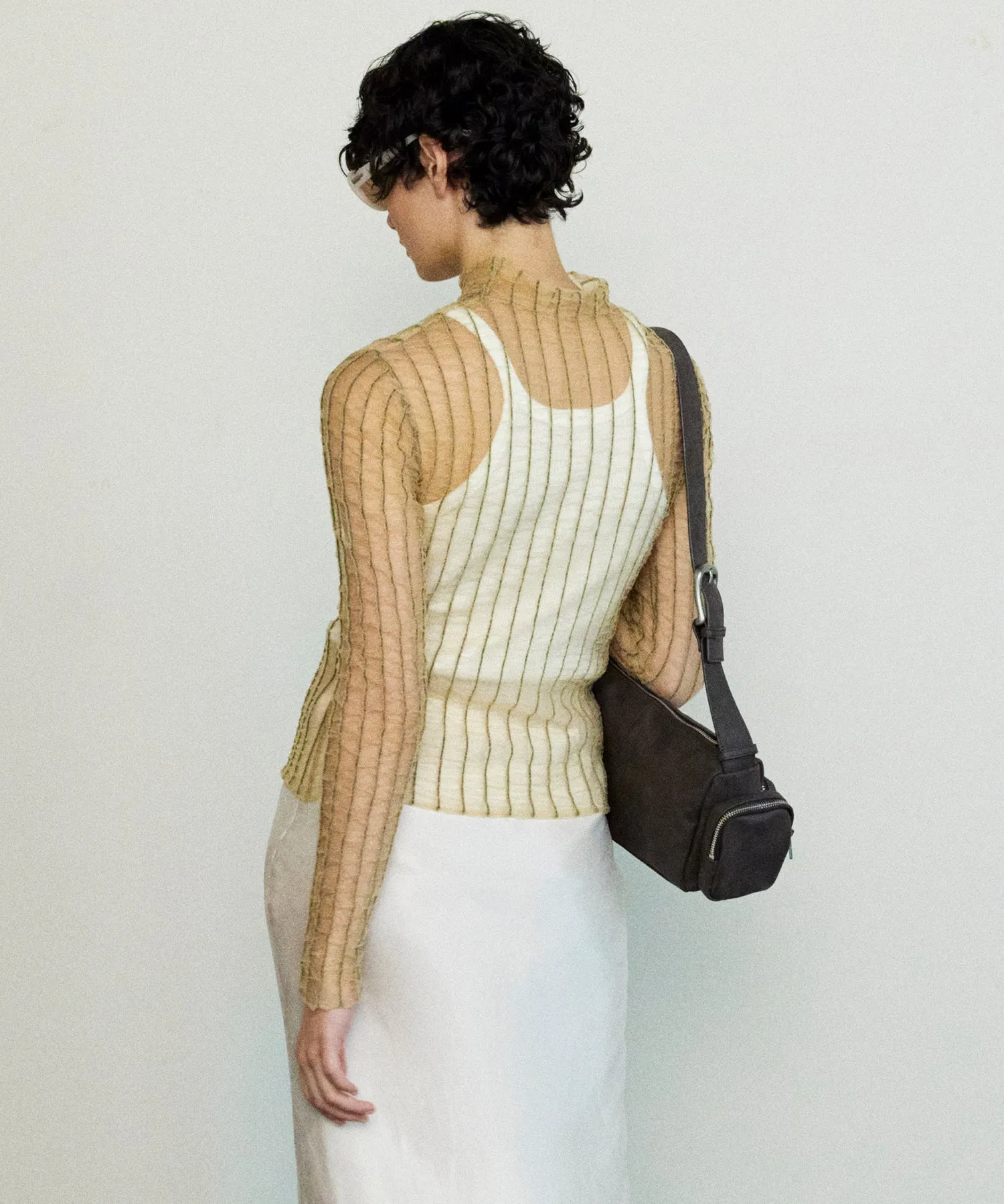 【SALE】Shirring Stripe Sheer Knitwear